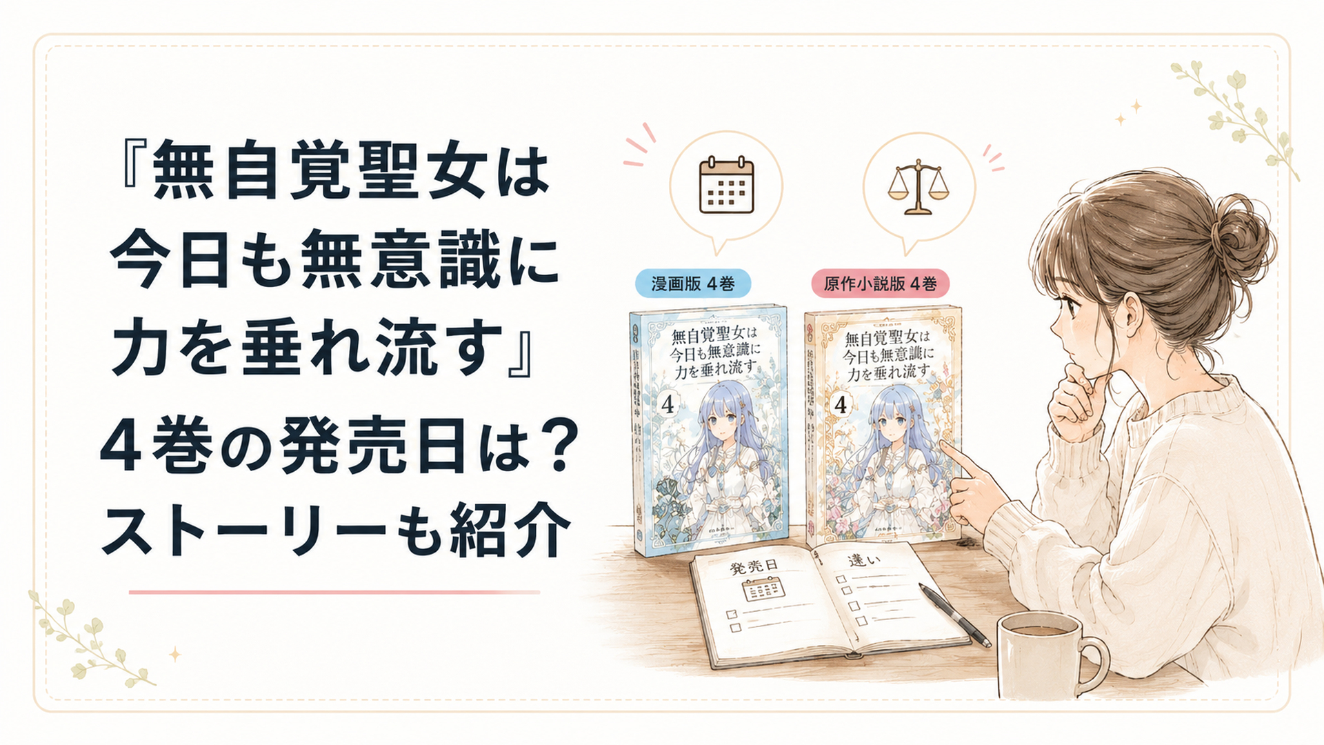 漫画版と原作小説版の無自覚聖女4巻を並べて発売日と違いを確認する読者